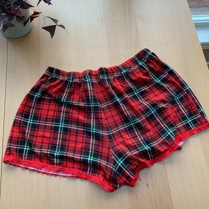 soft red plaid pj shorts with lace trim